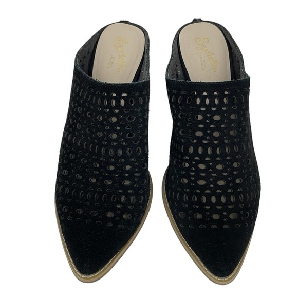 Seychelles Mule Women's 9.5 Black Cut Out Heels Shoes Pointed Toe - Picture 4 of 13